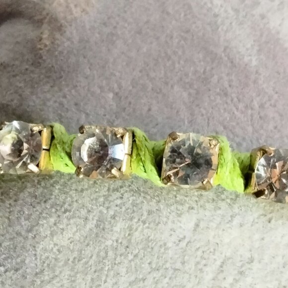 Green Braided Rhinestone Bracelet Crystal Adjustable 7 to 9 inch - Picture 3 of 7